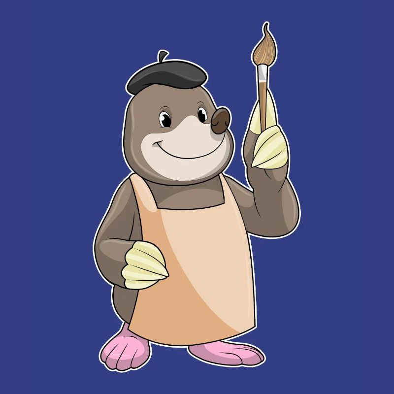 Mole as a painter with a brush