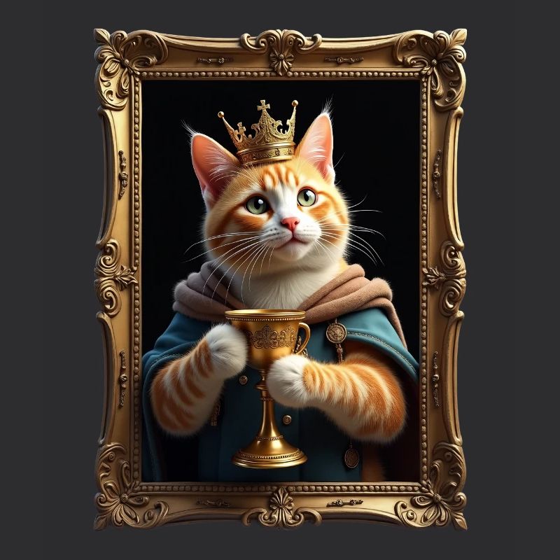 Mittelalter Katze im Bilderrahmen Kunst Krone