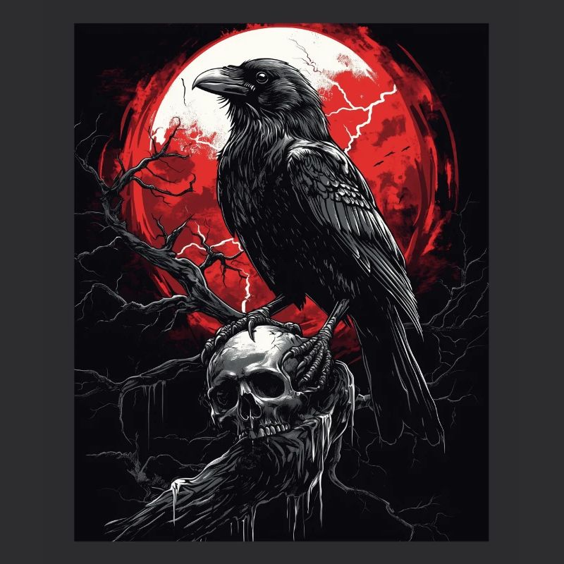 Raven Skull Moon Dark Gothic Black Crow