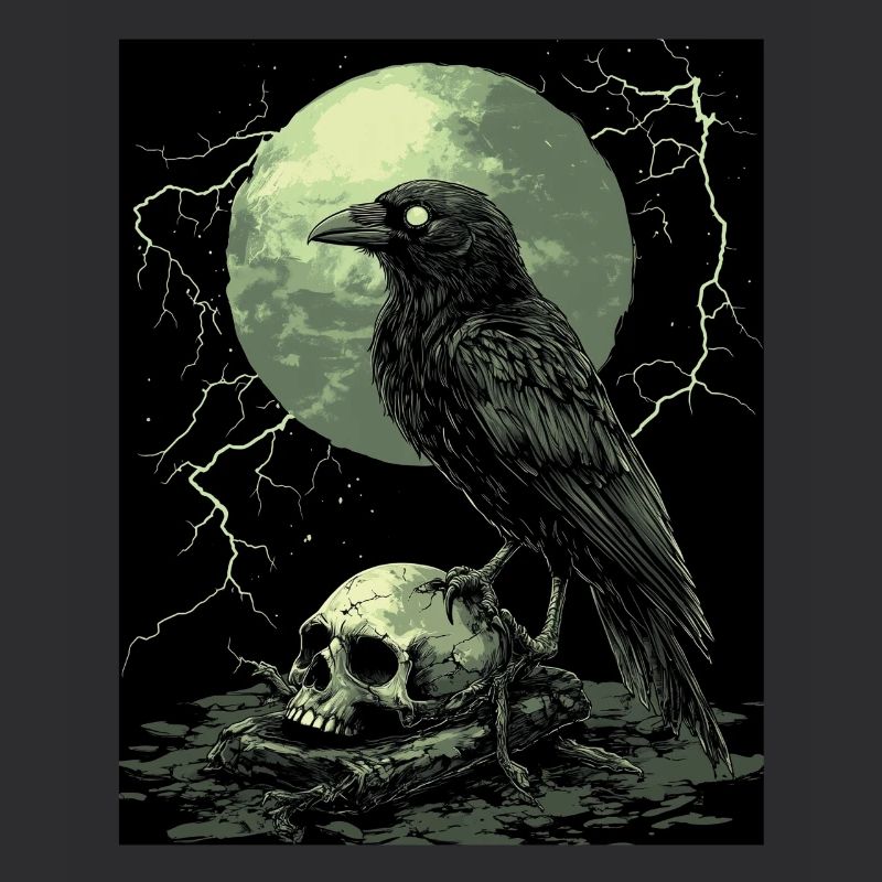 Raven Skull Moon Dark Gothic Black Crow