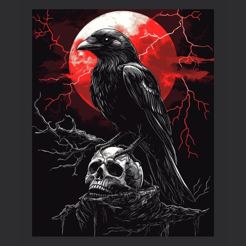 Raven Skull Moon Dark Gothic Black Crow
