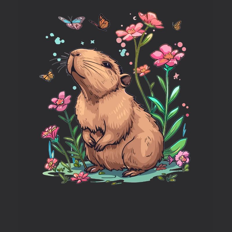 Capybara avec des papillons
