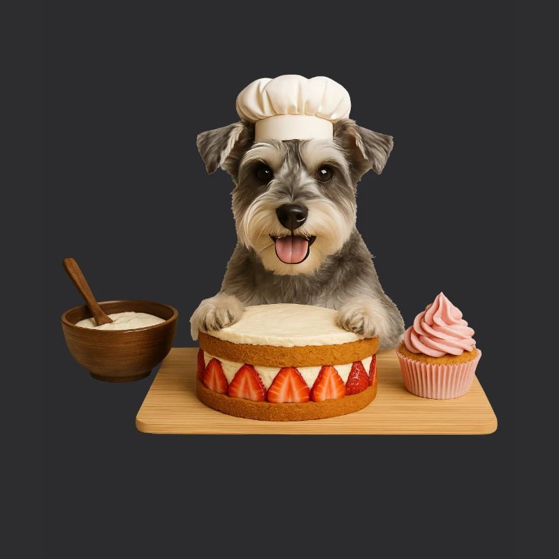 Schnauzer miniature préparant des biscuits à gâteau