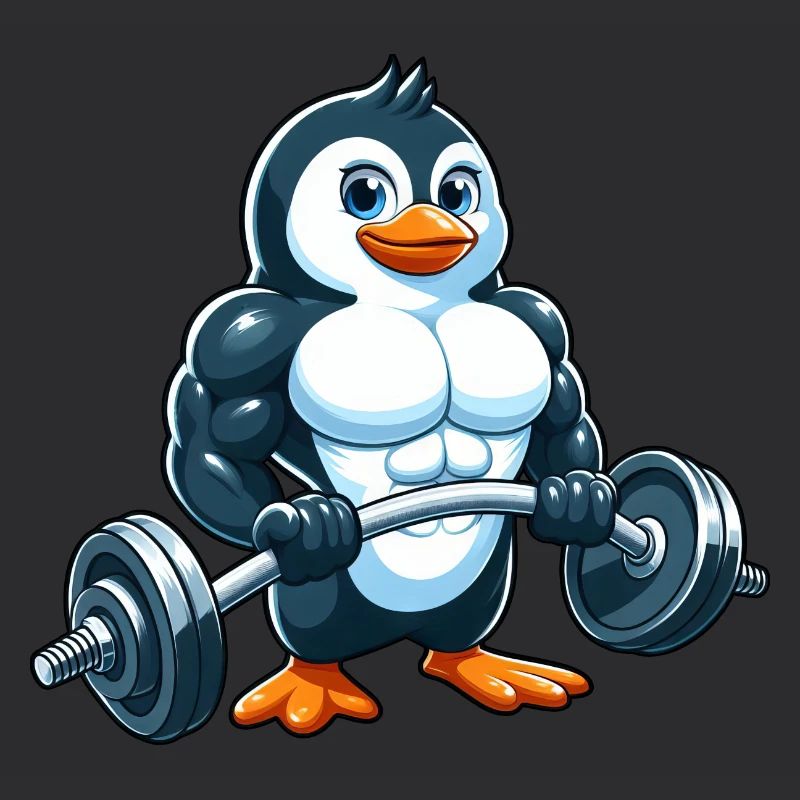 Strong Penguin Weightlifting Comic Cartoon