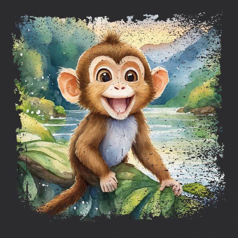 Cute young monkey, cheerful by the river