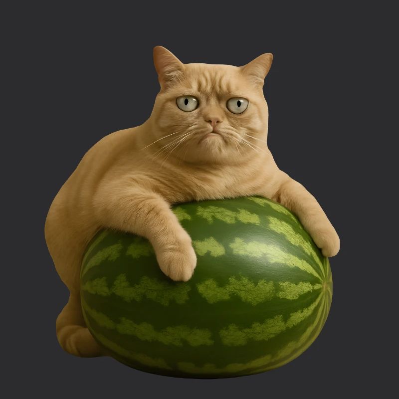 Chat sur pastèque - Mème drôle de chat