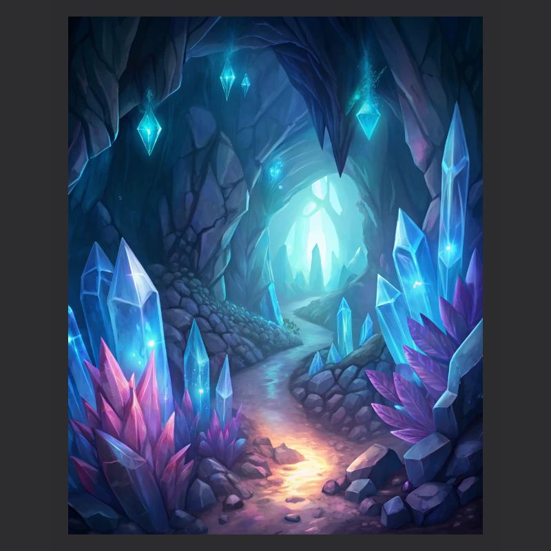 a cave filled with glowing crystals
