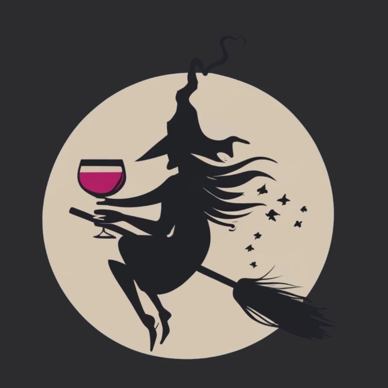 Sorcière au clair de lune sur balai avec du vin