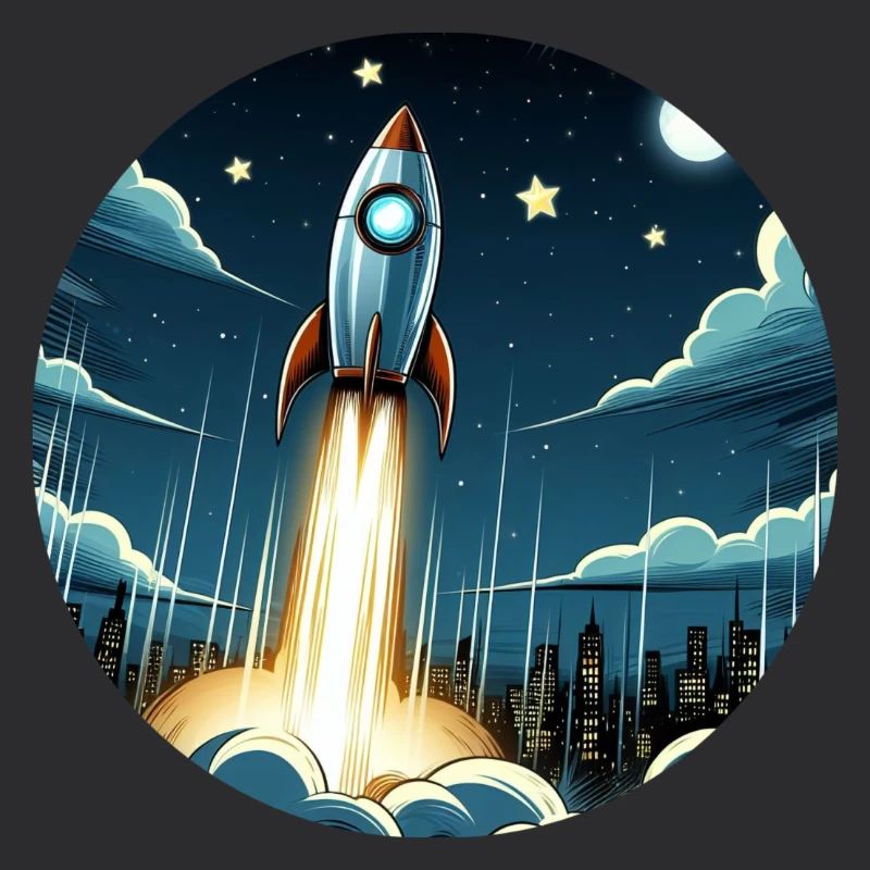 Une fusée de dessin animé est lancée dans l’espace