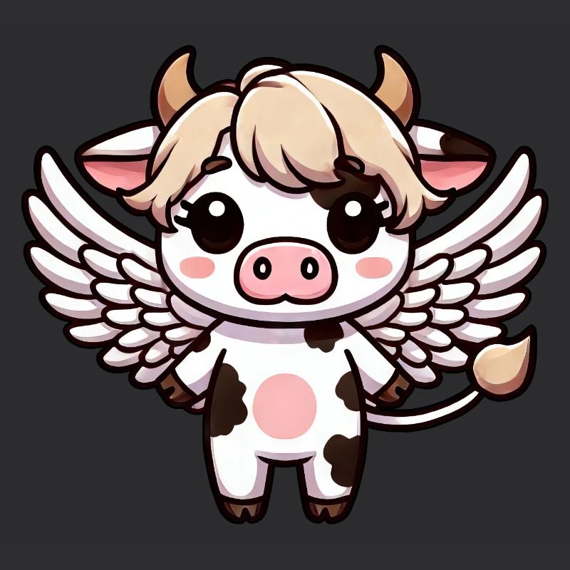 Mignon Chibi Vache Ange Dessin Animé Ailes