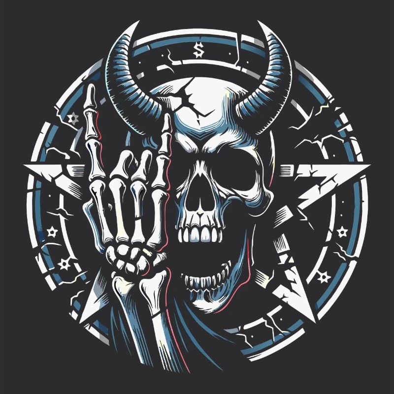 Skull with horns pentagram makes devil horns