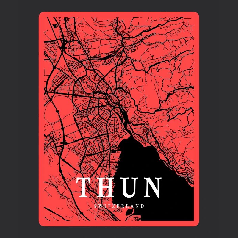 Thun city map in red contrast