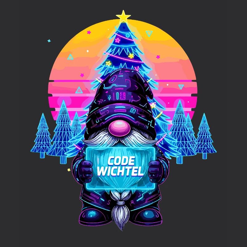 Cyberpunk Code Gnome - Synthwave Xmas Nerd