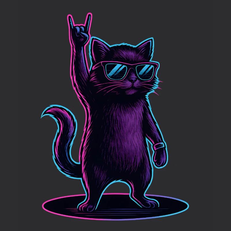 Synthwave Cat Cat with Rockhand Pose