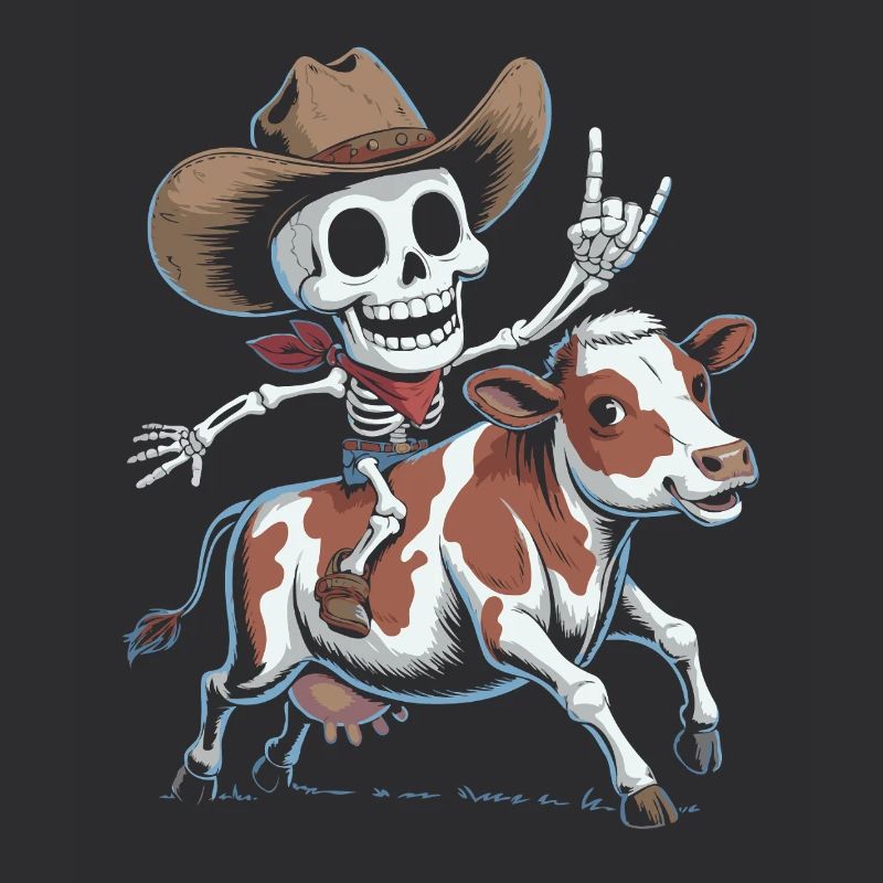 Skeleton cowboy rides calf
