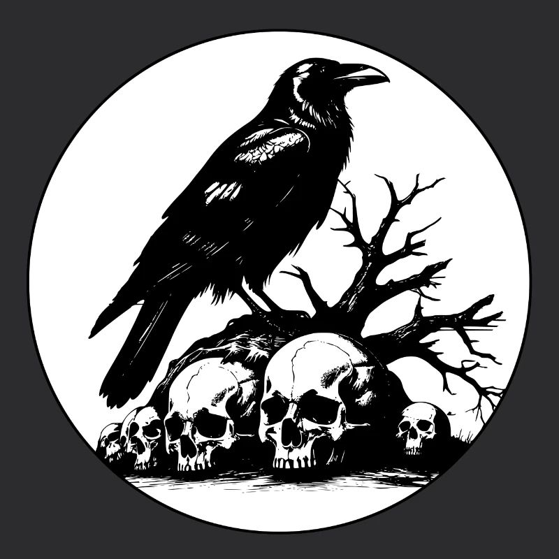 Cuervo místico con calaveras