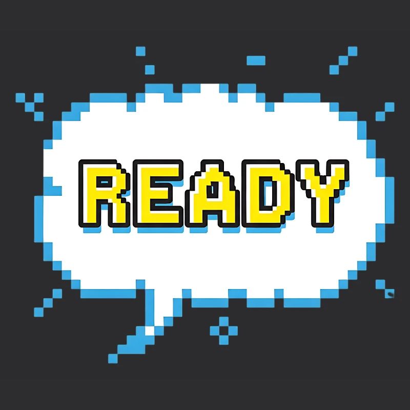 Lettrage READY dans un style pixel comic