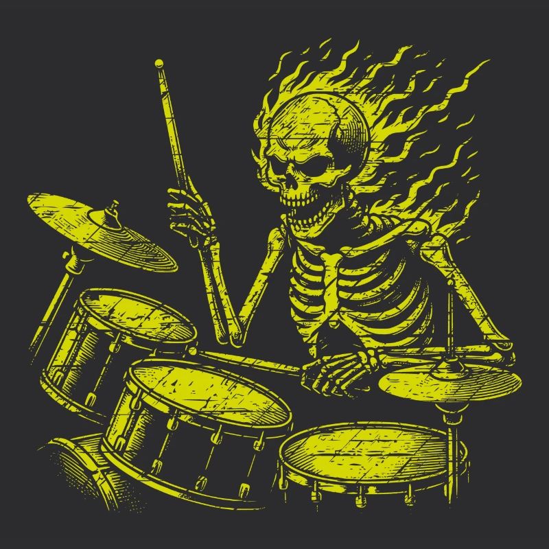 Drummer Skull skeleton on the drum set