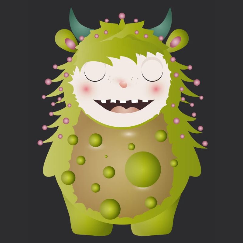 Monstre vert mignon avec des cornes