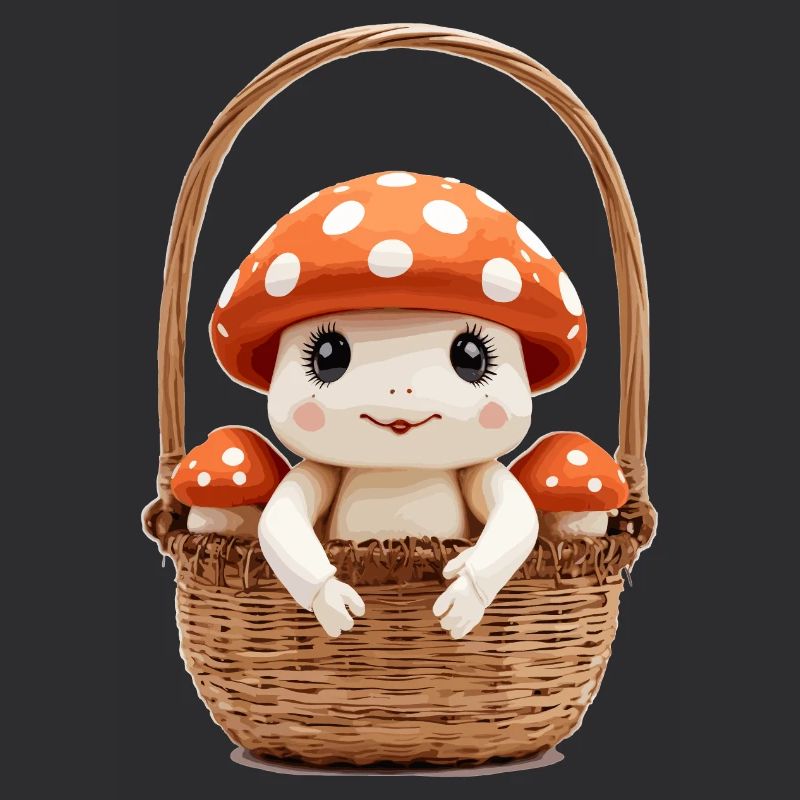 Cute toadstool in basket