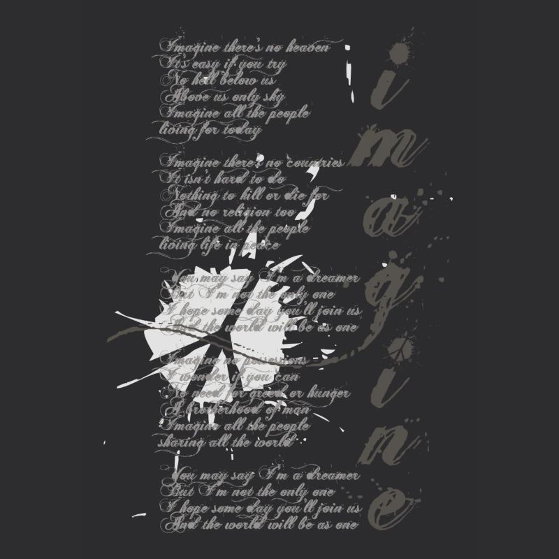 imagine - grafisches Peace-Zeichen und Lied-Text