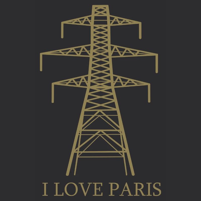 Power pylon as Eiffel Tower "I Love Paris" satire