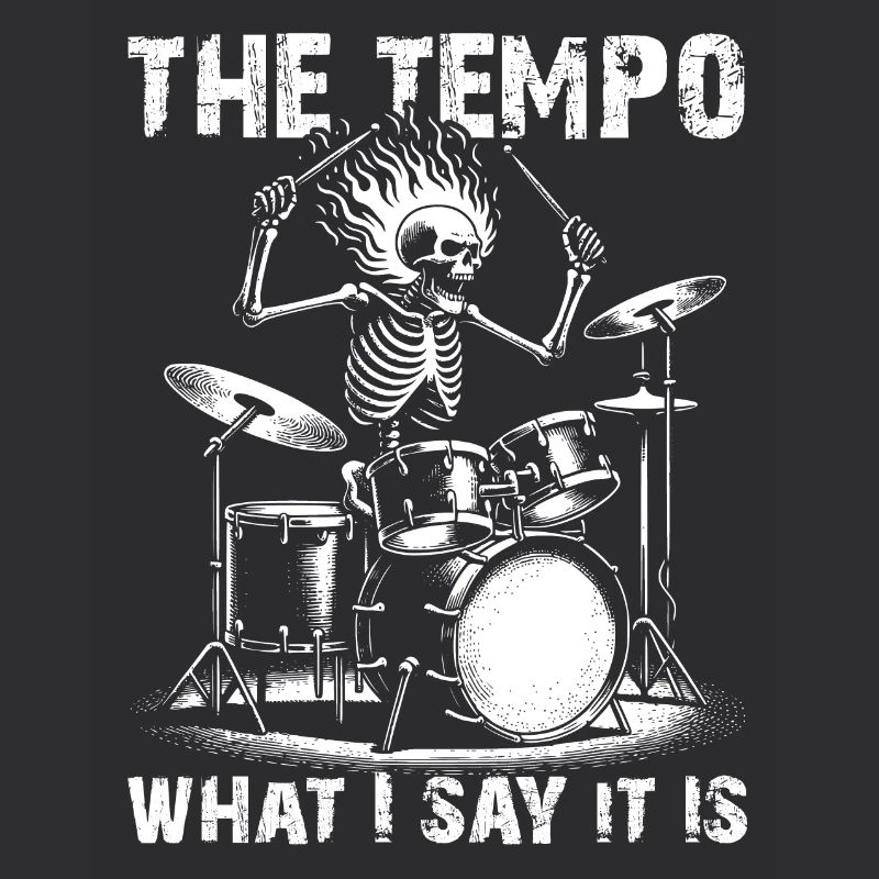 Drummer Skull skeleton on the drum set
