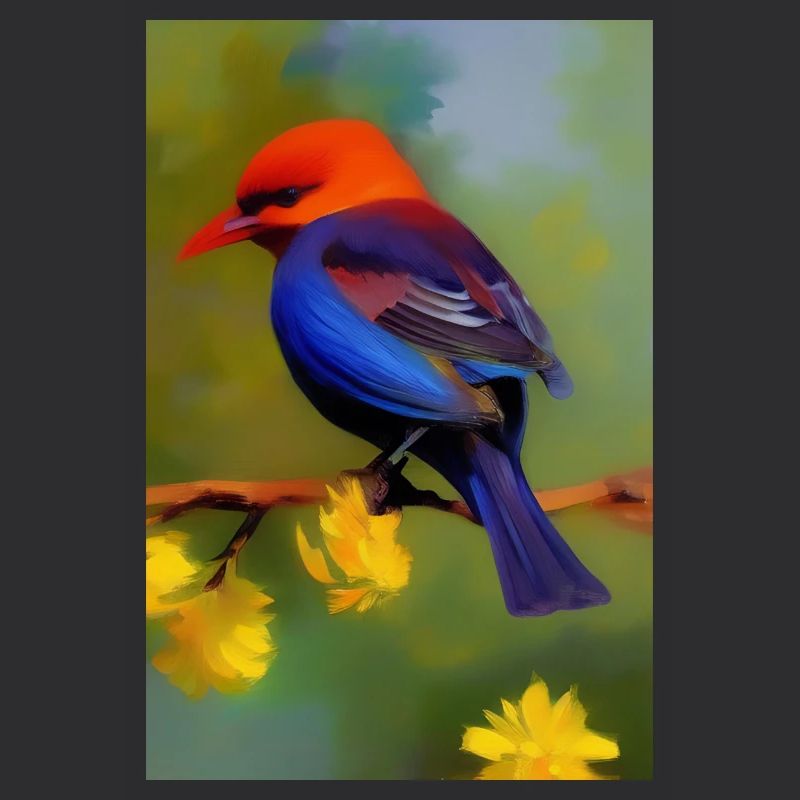 Oiseau sur branche avec fleurs