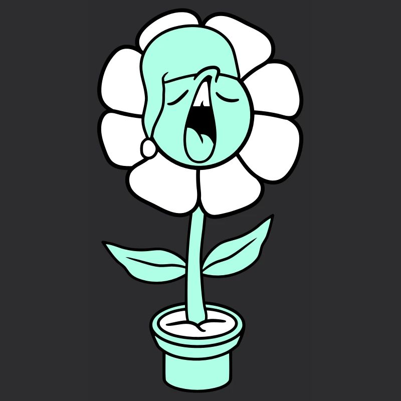 Bâiller fatigué somnolent tête fleur visage pot de fleur