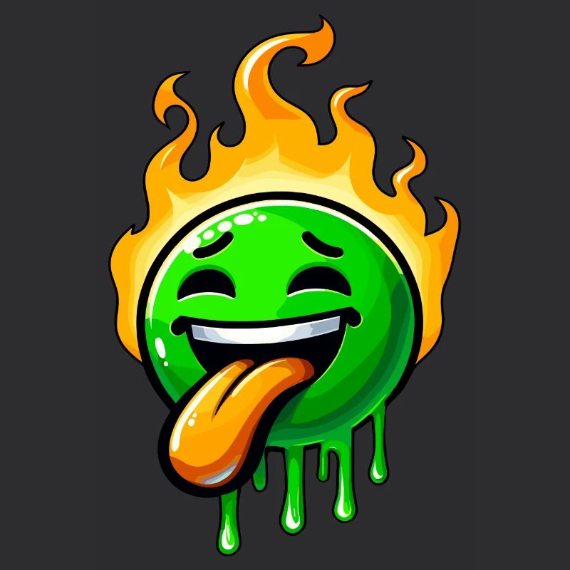 Funny Green Smiley with Fire