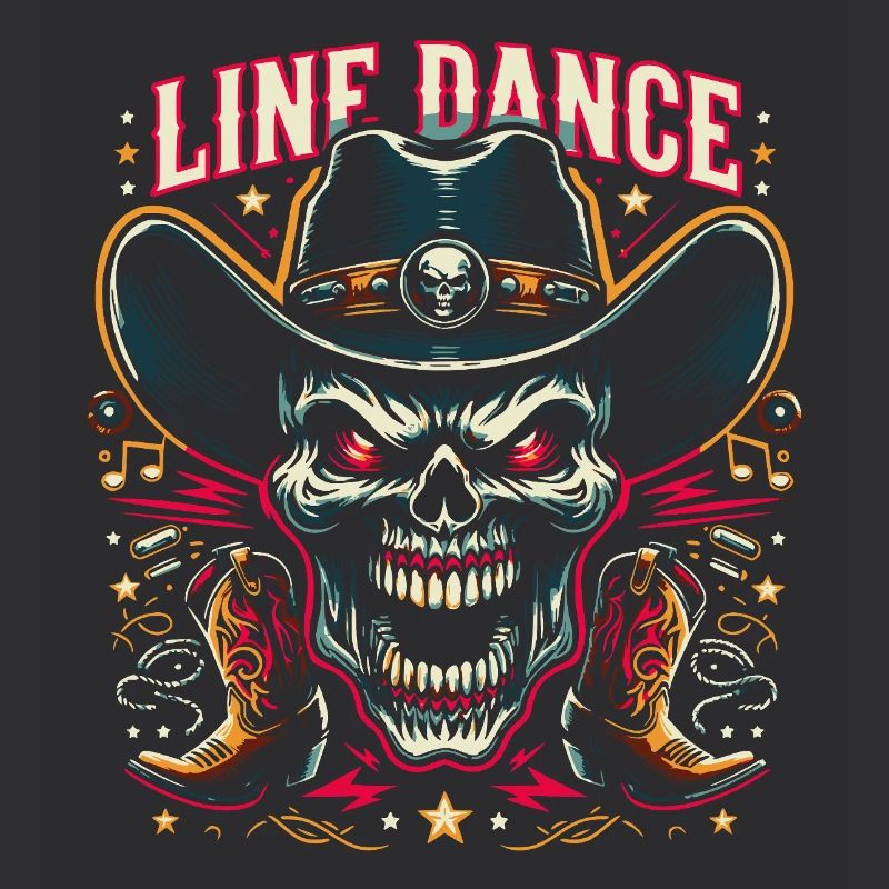 Line Dance Skull with Stetson and Boots and Lasso