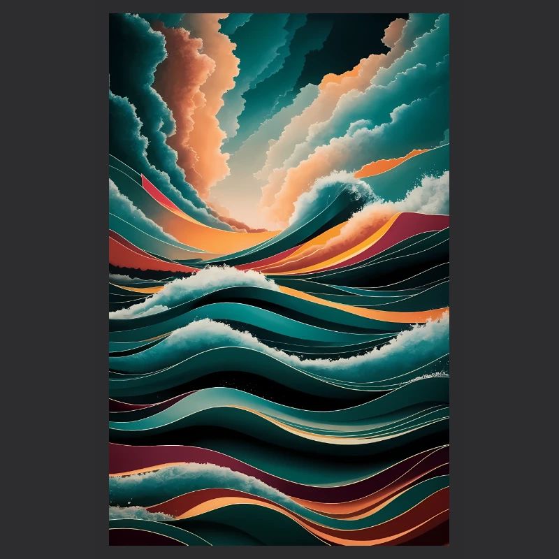 Surreal Waves & Clouds Vibrant Abstract Landscape