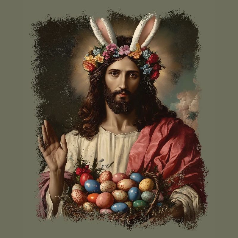 Jesus Christ at Easter with Easter eggs