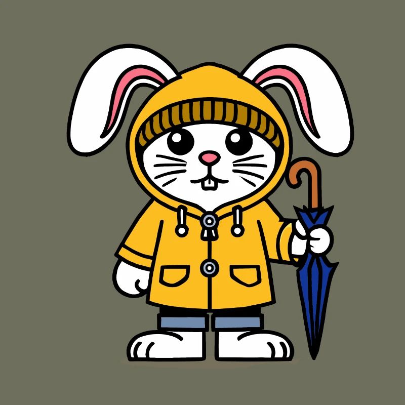 White Bunny, Rain Jacket, Hat, Umbrella, Rabbit