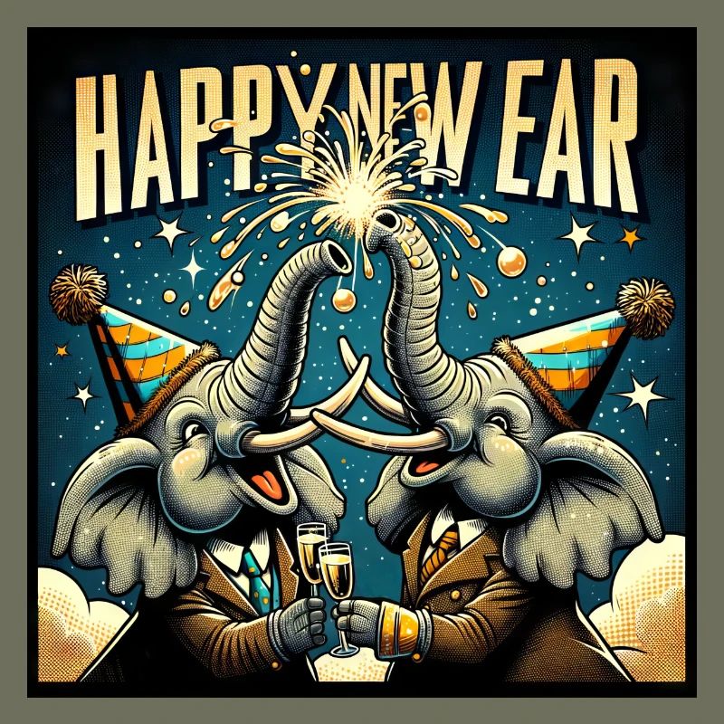 Neujahr Sylvester Elefant Sektstoß