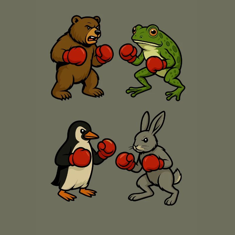 ours grenouille pingouin lapin boxe combat de ring de boxe