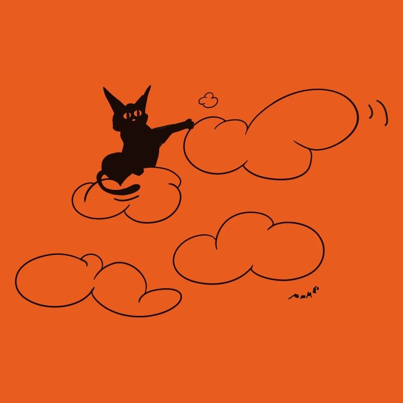 A cute black kitty poking a fluffy cloud. Comical.