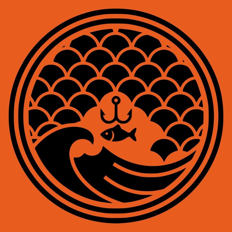 Japan Angler Wave Hook Design Vector
