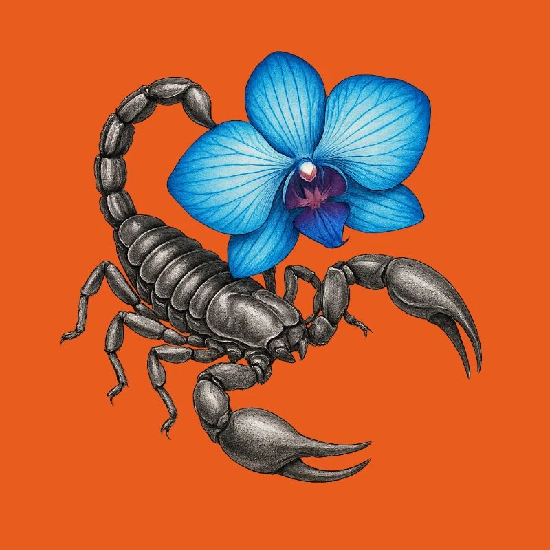 Scorpion avec orchidée bleue