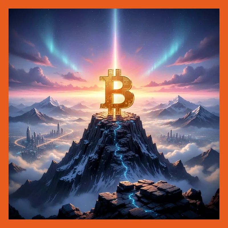 Bitcoin summit light over mountain range
