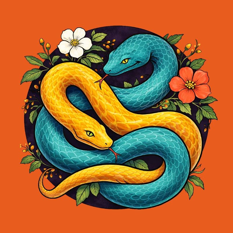 Two Python Snakes in Flower Ring