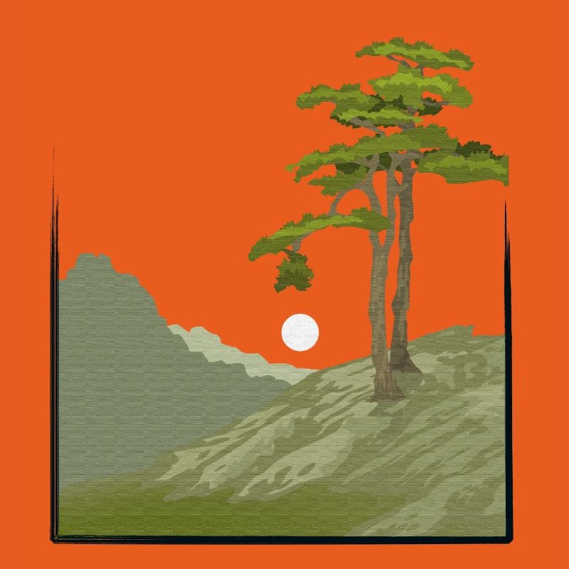 Tree on hill with canvas structure, public domain