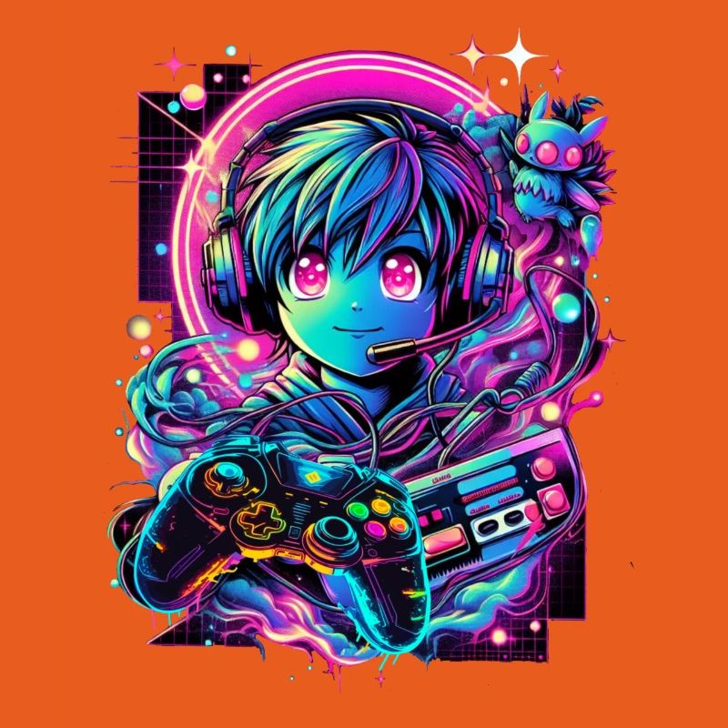 Gamer Controller Anime Synthwave Art