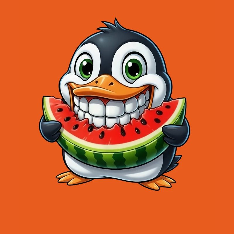Pingouin joyeux avec pastèque fruit d’été