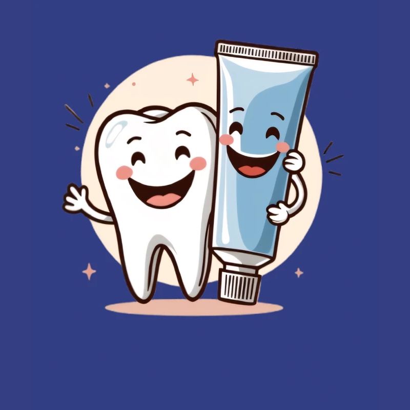 Smiling tooth with toothpaste