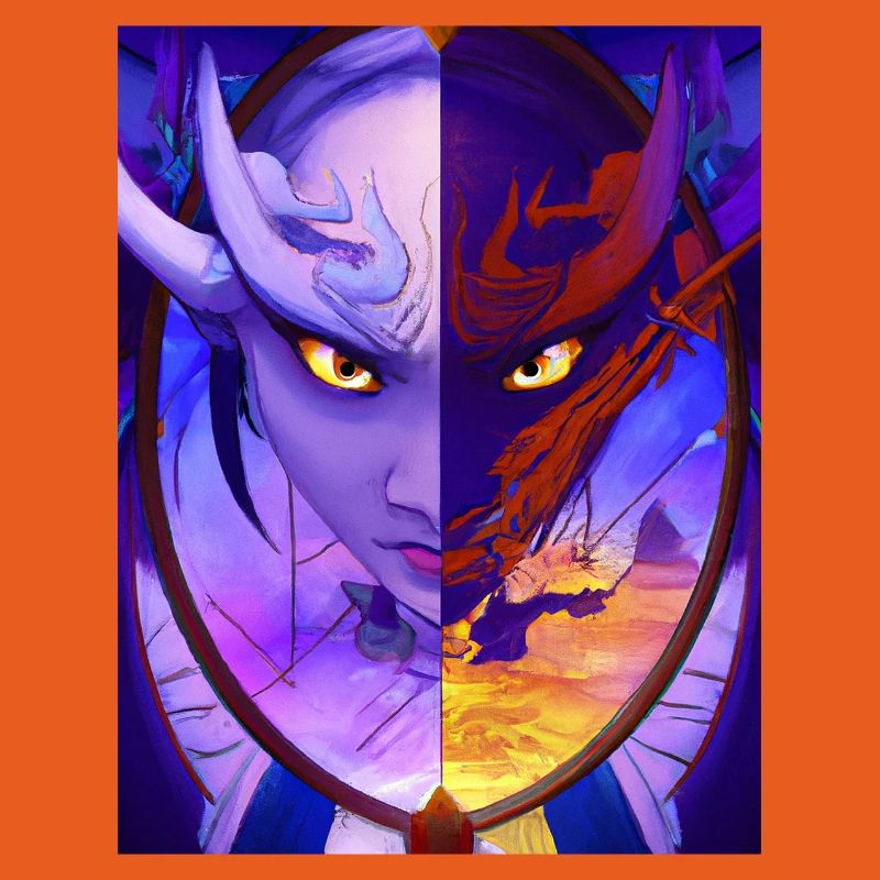Samurai Dragon Blick in den Spiegel Mirror Image