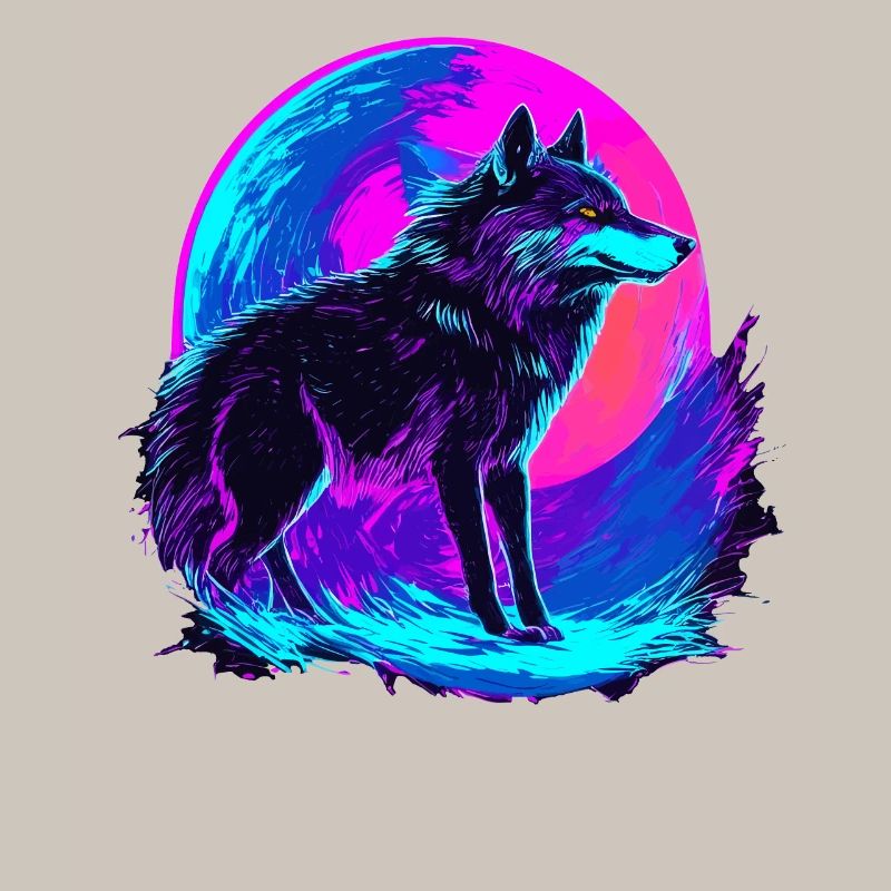 Synthwave coloré Wolf Neon Moon