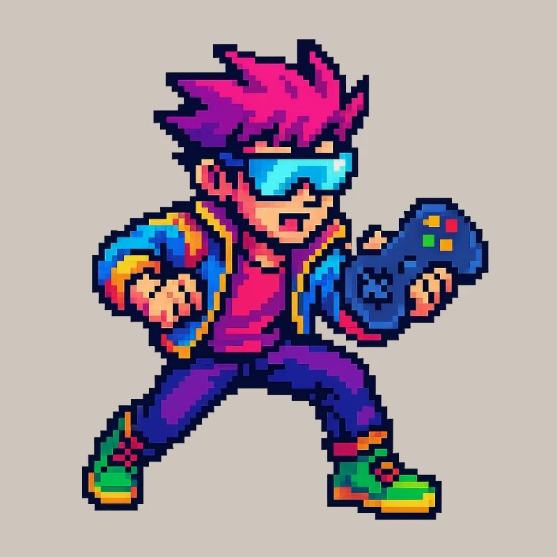 Retro Pixelheld mit Controller