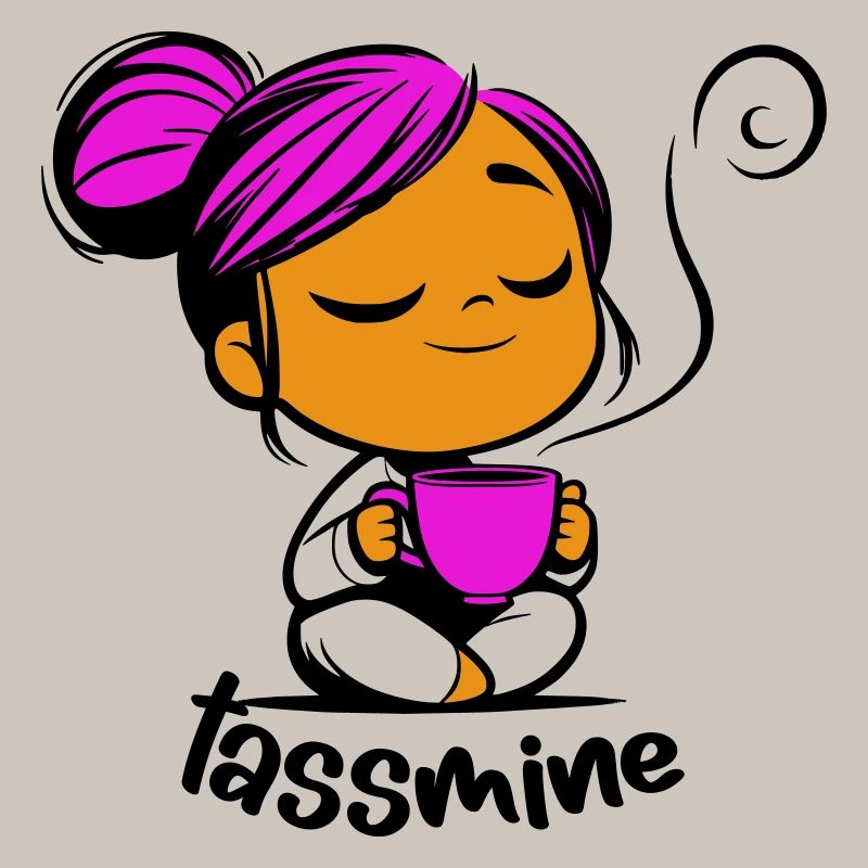 Tassmine enspannt mit einer Tasse Tee oder Kaffee