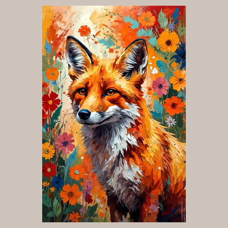 Fox flowers abstract fox lover gift